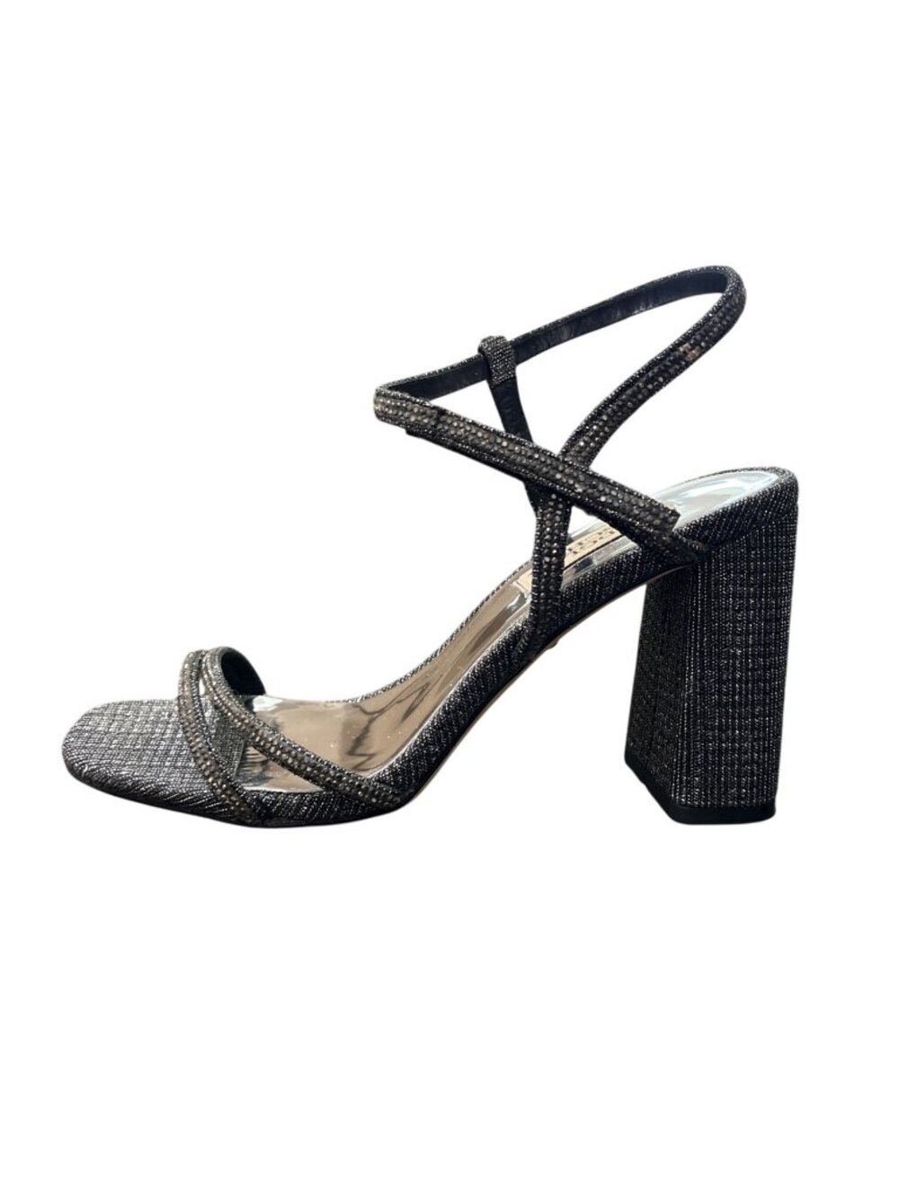 Badgley Mischka Womens 5.5 Rebekah Block Heel Sandal Crystal Black Sliver - Picture 4 of 10